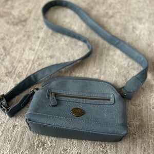 White Mountain Womens Blue Faux Leather Crossbody Purse Bag Zippered Pockets